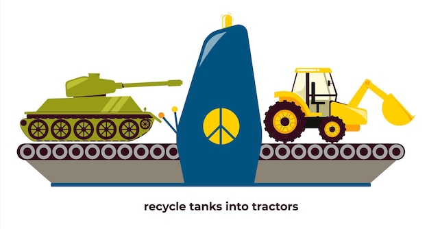 Plik wektorowy przetopić czołgi na traktory zatrzymać wojnę koncepcja rozbrojenia i demilitaryzacji