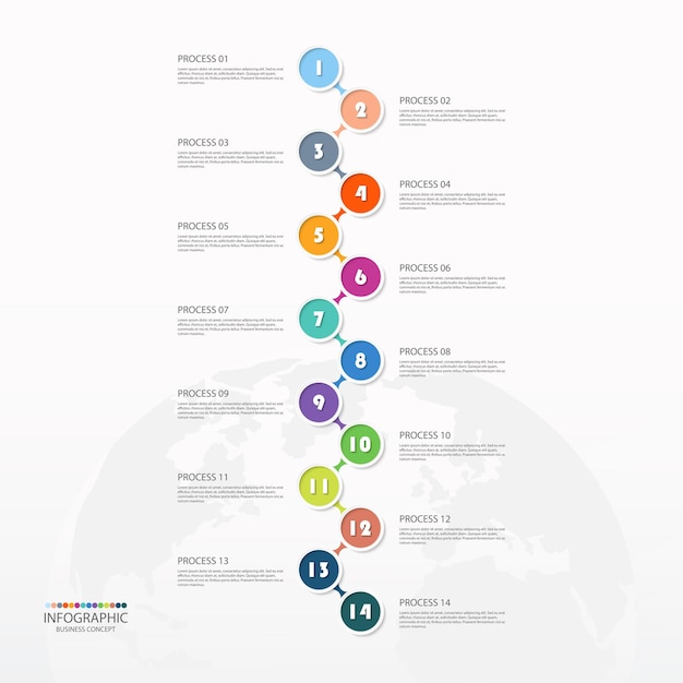 Przetwarzaj Infografikę Z 14 Krokami, Procesem Lub Opcjami.