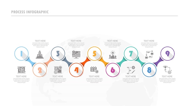 Przetwarzaj Infografikę Z 9 Krokami, Procesem Lub Opcjami.