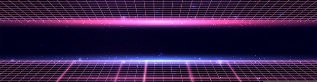 Plik wektorowy przewodowa siatka perspektywiczna przestrzeń neonowa nieskończona siatka abstrakcyjny retro wszechświat futurystyczny