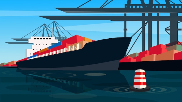 Przewoźnik na ilustracji portu doku transportu kontenerowego