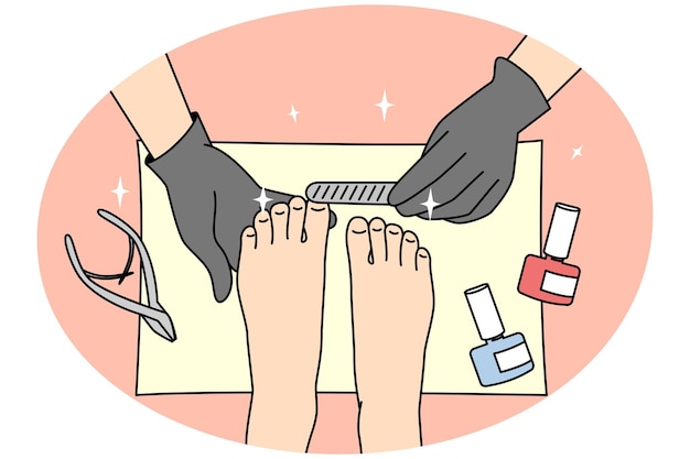 Przeznaczone do walki radioelektronicznej kobieta uzyskać pedicure w salonie Kobieta dba o klienta o higienę i wygląd paznokci stóp Piękno koncepcji ilustracji wektorowych
