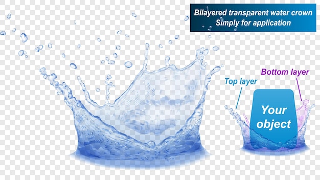 Plik wektorowy przezroczysta korona rozbryzgowa wody składa się z dwóch warstw górnej i dolnej w niebieskich kolorach na przezroczystym tle przezroczystość tylko w pliku wektorowym