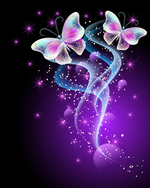 Plik wektorowy przezroczyste magiczne motyle i świecące gwiazdy