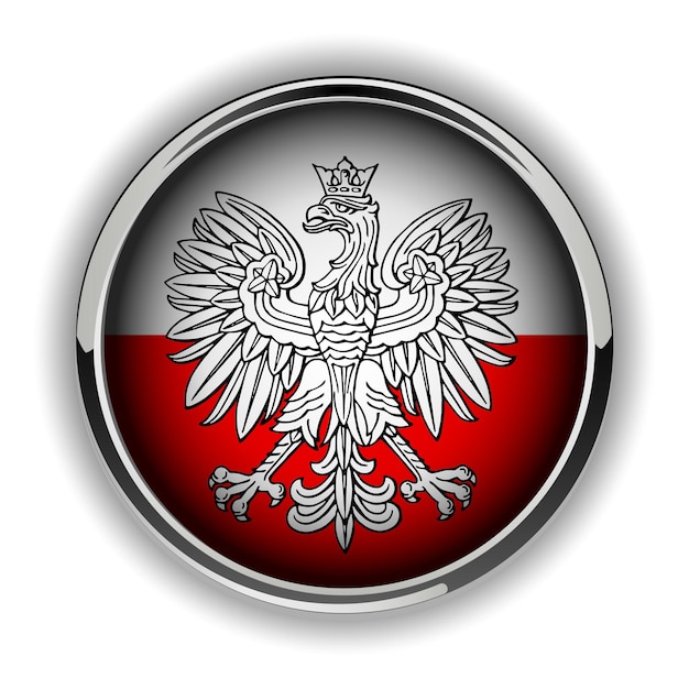 Plik wektorowy przycisk flagi polski z ikoną wektora błyszczącego orła 3d