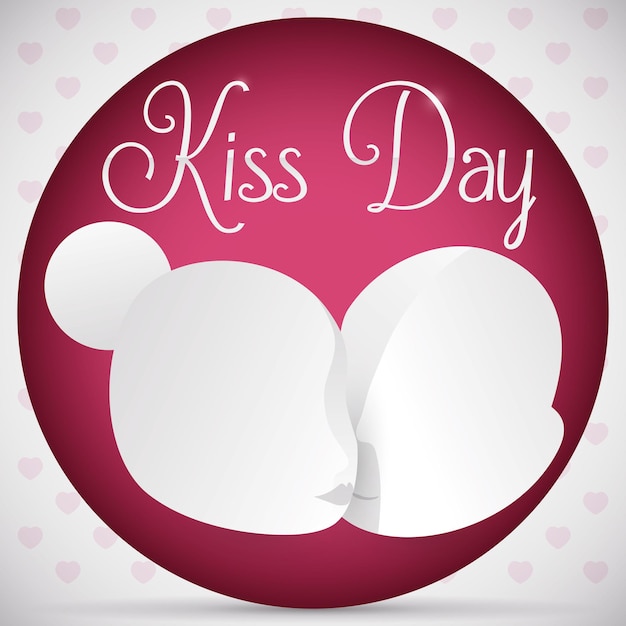 Plik wektorowy przycisk z romantycznymi lalkami z głową w pozycji pocałunku na wzór w kształcie serca na świętowanie dnia pocałunku