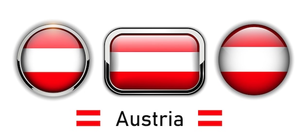 Przyciski Flaga Austrii, 3d Błyszczące Wektorowe Ikony.