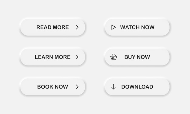 Plik wektorowy przyciski w stylu nowoczesnego materiału w stylu neumorfizmu w ciemnych kolorach czytaj dowiedz się więcej obejrzyj i kup teraz przycisk do aplikacji internetowych i mobilnych wektor eps 10