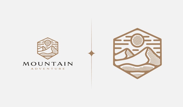 Przygoda Na Górskim Wzgórzu Eksploruj Monoline Uniwersalny Kreatywny Symbol Premii Wektor Znak Ikona Logo Szablon Ilustracja Wektorowa