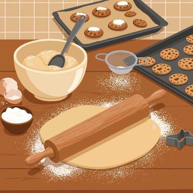 Przygotowanie domowych ciasteczek na drewnianym stole