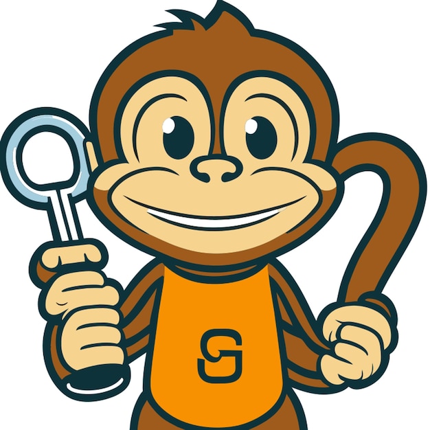 Plik wektorowy przyjazna małpa trzymająca klucz i uśmiechnięta ilustracja wektorowa kreskówka