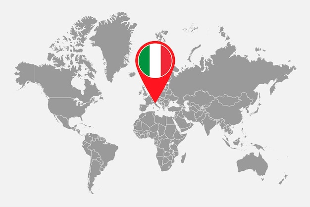 Przypnij mapę z flagą Italia na mapie świataIlustracja wektorowa