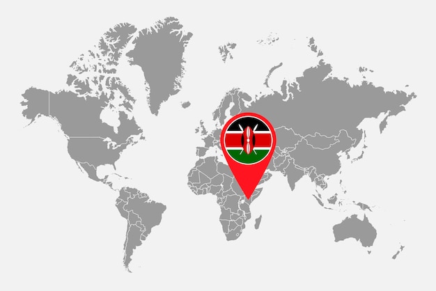 Przypnij mapę z flagą Kenii na mapie świata ilustracja wektorowa