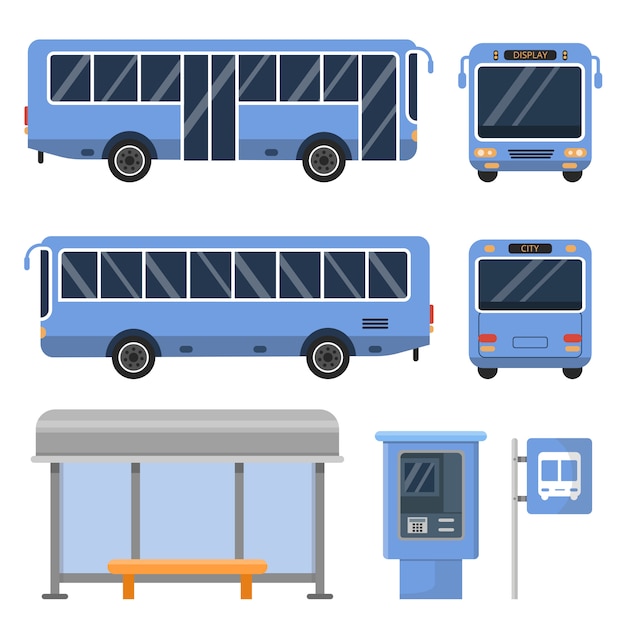 Plik wektorowy przystanek autobusowy i różne widoki autobusów