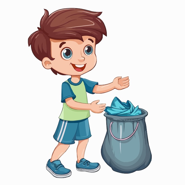 Plik wektorowy przystojny chłopiec rzucający worek śmieci do kosza na śmieci