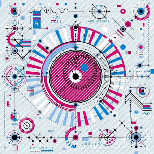 Przyszła technologia wektor rysunek, tapeta przemysłowa. Graficzna ilustracja silnika lub mechanizmu.