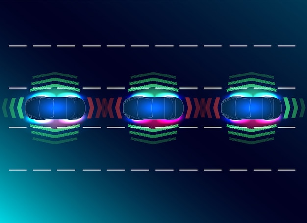 Przyszłe Koncepcje Smart Auto. Hud, Gui, Hologram Automatyczny Układ Hamulcowy Pozwala Uniknąć Wypadku Samochodowego.