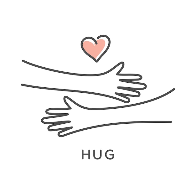 Plik wektorowy przytul symbol ręce przytulają prostą ilustrację wektorową z ikoną symbolu miłości serca w stylu konspektu linii