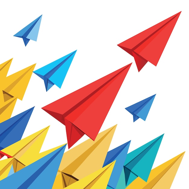 Plik wektorowy przywództwo influencer kol kluczowy lider opinii koncepcja duży czerwony papier samolot origami latać prowadzenie w fr
