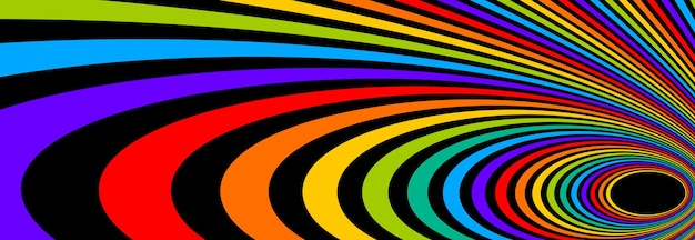 Psychodeliczne tęczowe linie złudzenia optycznego wektor szalone tło sztuki, delirium halucynacji LSD, surrealistyczne krzywe liniowe op-art w perspektywie hiper 3D, hipnotyczny design.