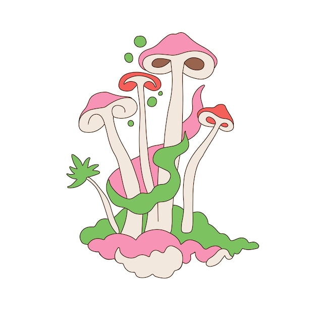 Psylocybina halucynogenne magiczne grzyby pęczek ręcznie rysowane groovy element projektu dla tee print engra