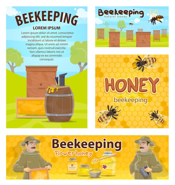 Plik wektorowy pszczelarstwo miód pasieka pszczelarz wektor plakaty