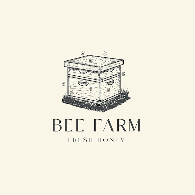 Pszczoła Farma Grawerowanie Szablon Projektu Ikona Logo Retro Vintage