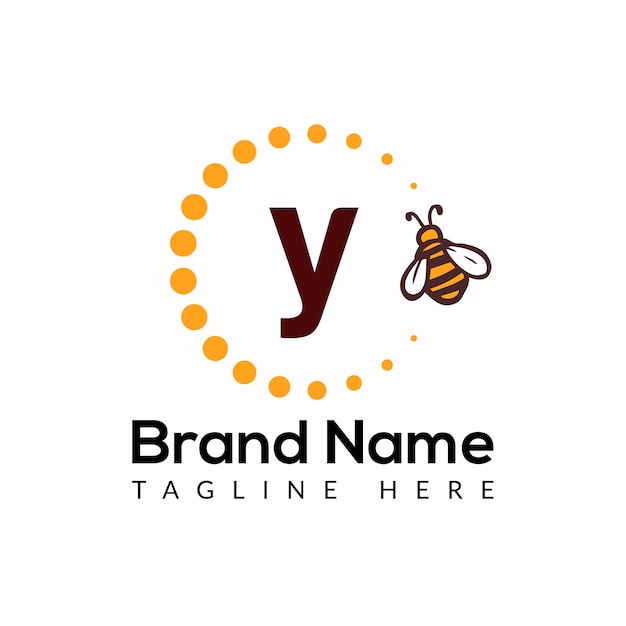 Pszczoła Szablon Na Y Liście. Koncepcja Projektowania Logo Pszczół I Miodu
