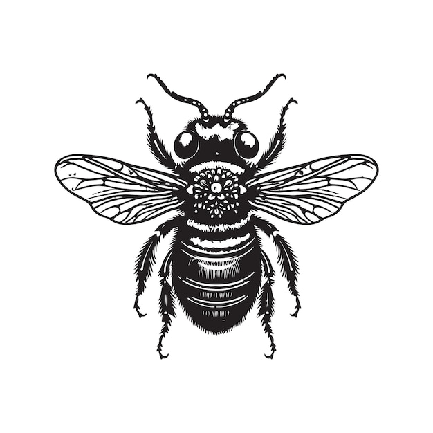 Pszczoła vintage logo koncepcja czarno-biały kolor ręcznie rysowane ilustracja