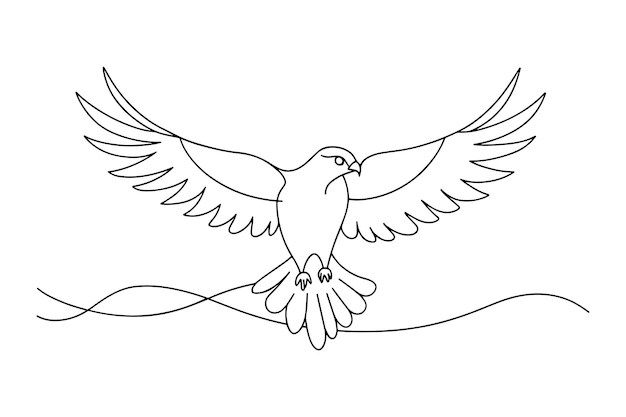 Ptak drapieżny latający ciągła sztuka liniowa izolowana płaska ilustracja wektorowa na białym tle