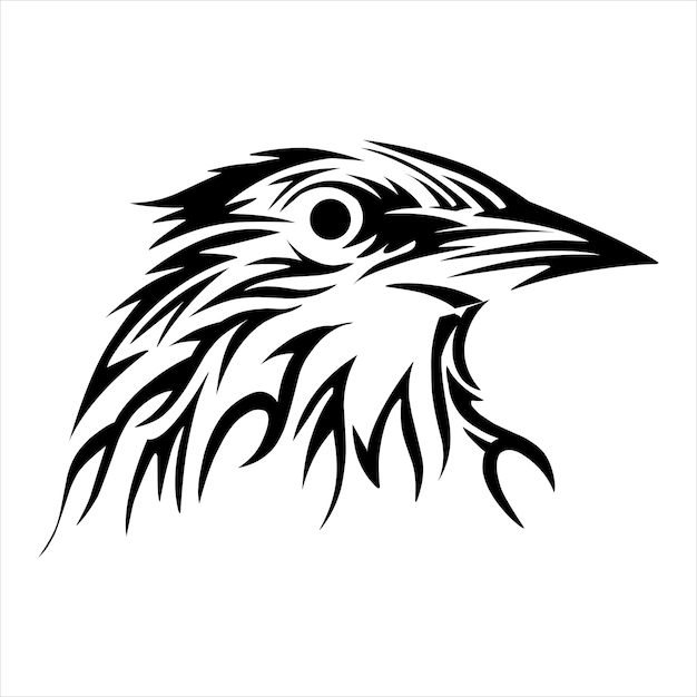 Ptak Głowa Zwierzę Tribal Tatuaż Czarno-biały Wzór