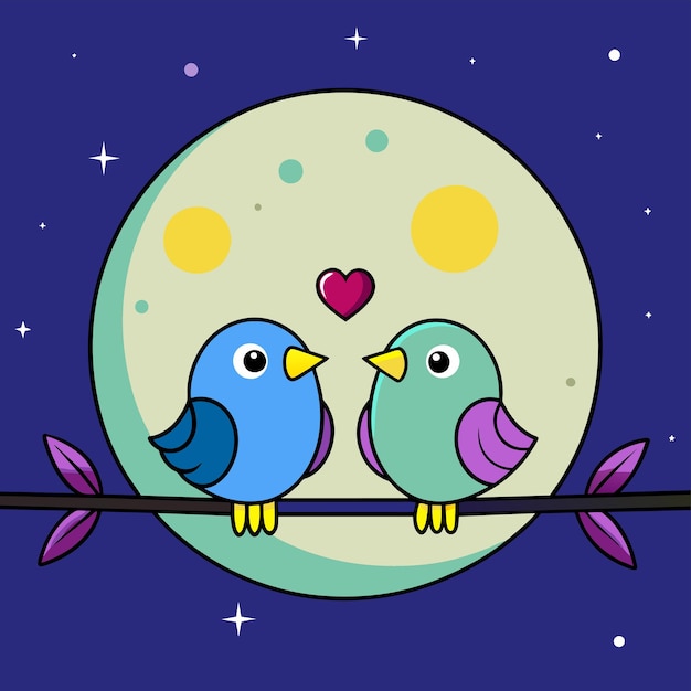 Plik wektorowy ptak miłosny uściskający swojego partnera na gałęzi ręcznie narysowana ikona naklejki koncepcja izolowana ilustracja