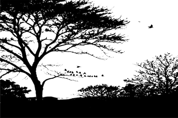Ptaki I Drzewa Czarna Ilustracja Wektorowa Tekstury