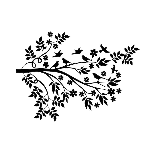 Plik wektorowy ptaki wektorowe na gałęziach natura i sylwetka zwierząt oraz ilustracja wektorowa kwiatów i dzikiej przyrody