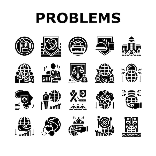 Publiczne problemy społeczne na całym świecie Icons Set Vector