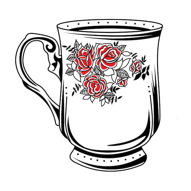 Plik wektorowy puchar z kwiatem róży w stylu tatuażu ilustracji wektorowej