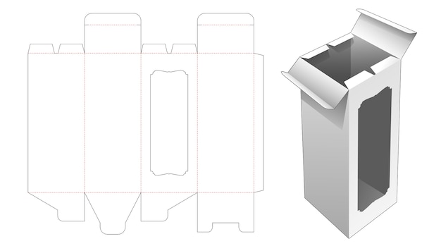 Plik wektorowy pudełko na butelki ze środkowym punktem otwartym i szablonem wycinanym w oknie