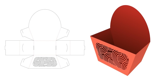 Pudełko na przekąskę z wykrojonym szablonem zakrzywionego wzoru i makietą 3D