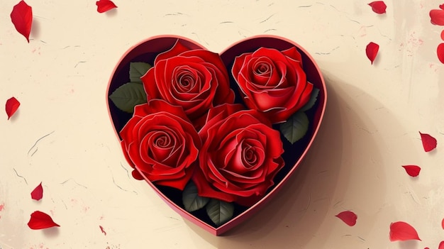 Plik wektorowy pudełko w kształcie serca z różami i sercem, które mówi miłość