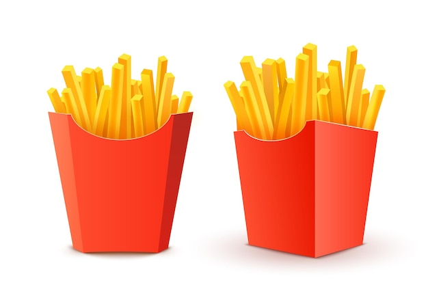 Plik wektorowy pudełko z francuskim ziemniakiem kreskówka fastfood smażyć ziemniaka na białym tle ilustracja fast food