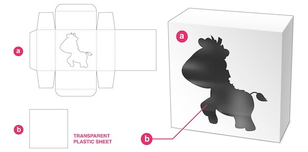 Pudełko Z Okienkiem Zebry I Przezroczystym Plastikowym Szablonem Do Wycinania Arkuszy