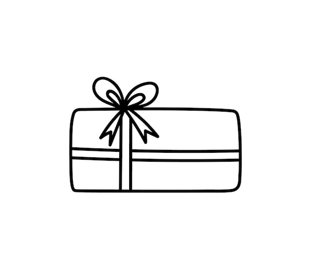 Pudełko Z świąteczną Wstążką I Kokardą Izolowaną Na Białym Tle Ręcznie Rysowane Doodle Ilustracja