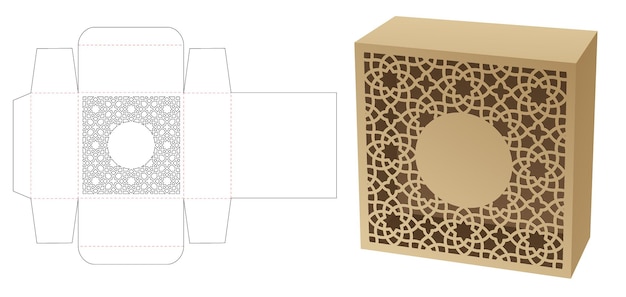 Pudełko z szablonem wycinanym z arabskim wzorem i makietą 3D