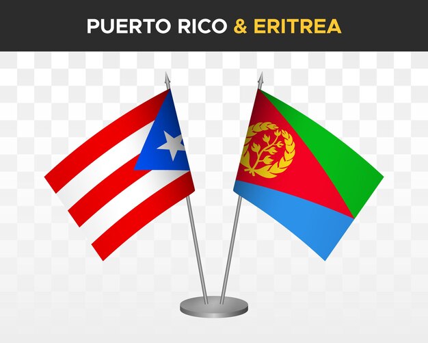 Puerto Rico vs Erytrea biurko flagi makieta na białym tle 3d ilustracji wektorowych tabeli flagi