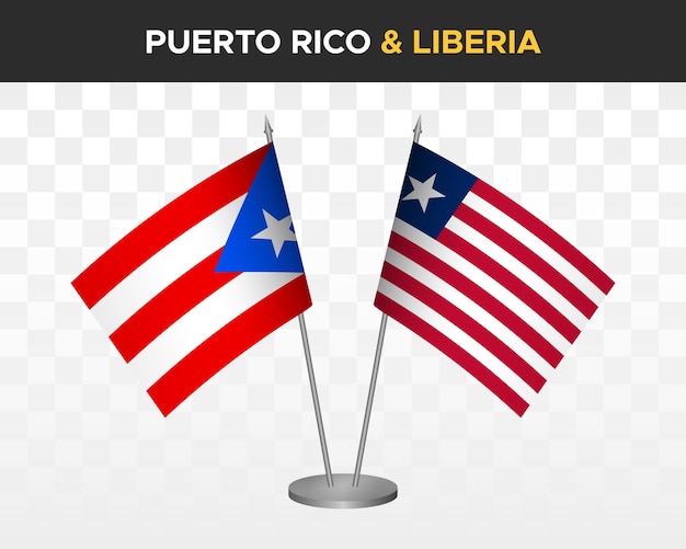 Puerto Rico Vs Liberia Biurko Flagi Makieta Na Białym Tle 3d Ilustracji Wektorowych Flagi Tabeli