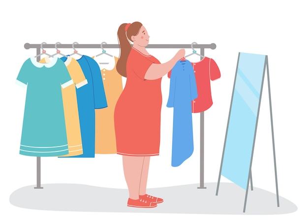 Pulchna Kobieta W Sklepie Z Modą Wybiera Ubrania Koncepcja Detaliczna Odzież W Dużych Rozmiarach