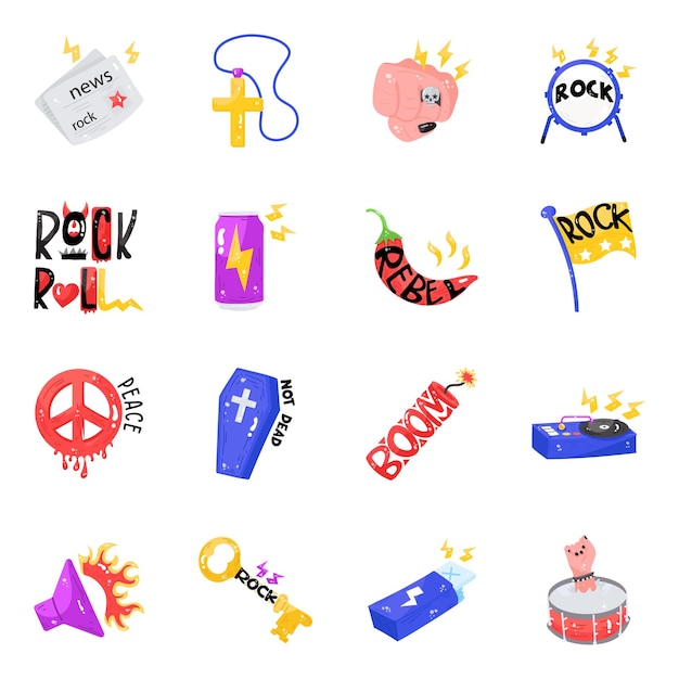 Punk obiekty płaskie naklejki wektory