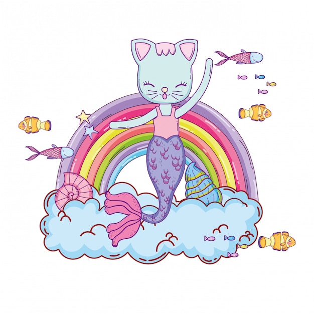 Purrmaid Z Chmurami I Tęczą Podmorską