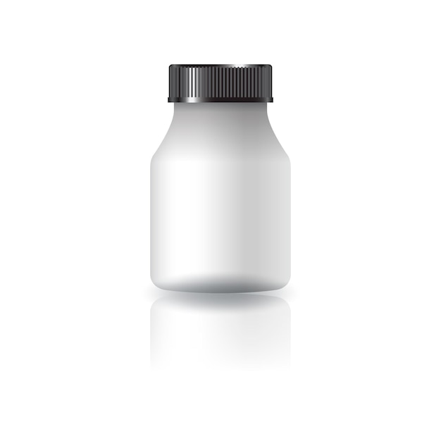 Plik wektorowy pusta biała okrągła butelka na leki z czarną rowkowaną pokrywką