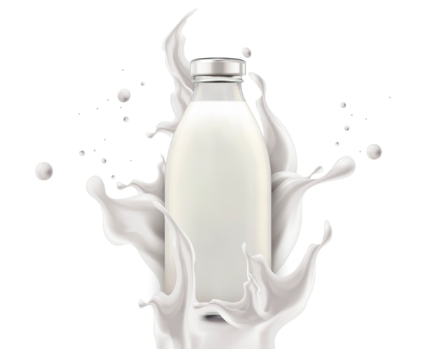 Plik wektorowy pusta butelka mleka z rozpryskiwania cieczy na białym tle